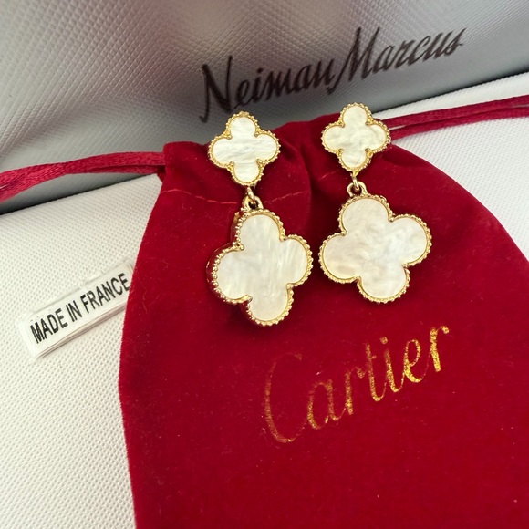 Golden Pearl Clover Earrings 14k - Picture 2 of 9